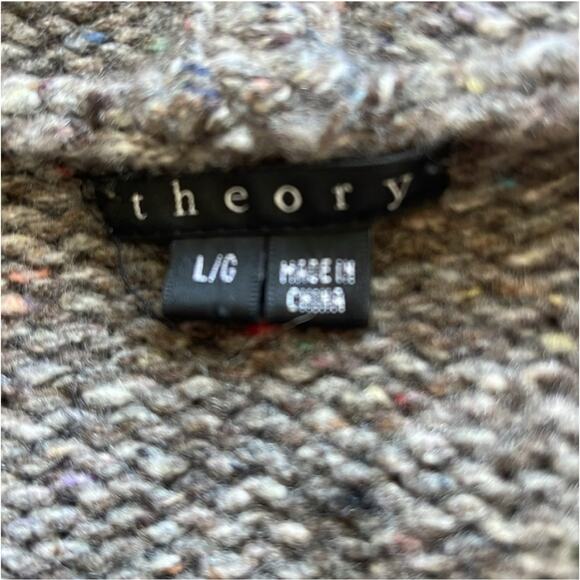 Theory Wool Cashmere Hooded Cardigan Coat Granite Speckled Knit Large Cabincore - Picture 3 of 8